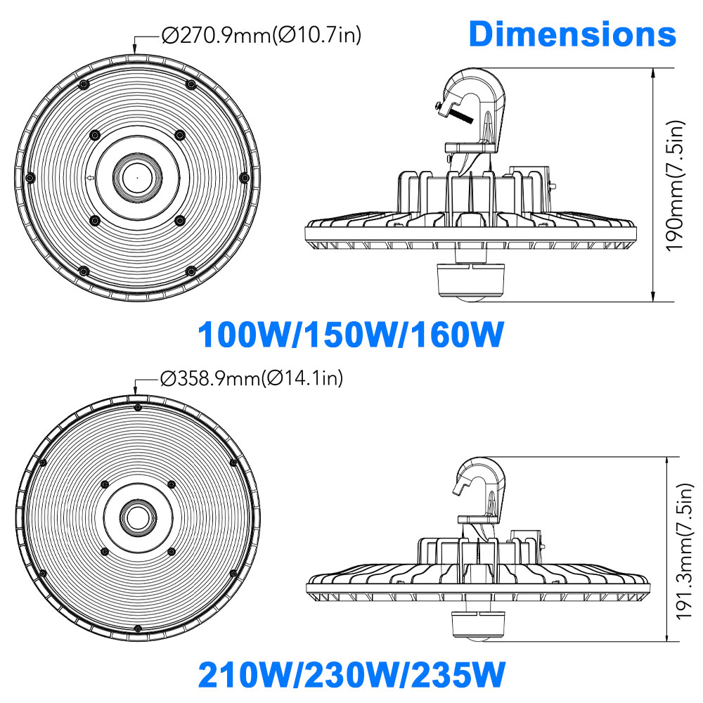 150W UFO High Bay Fixture 4000K 5000K AC100-277VAC - Image 9