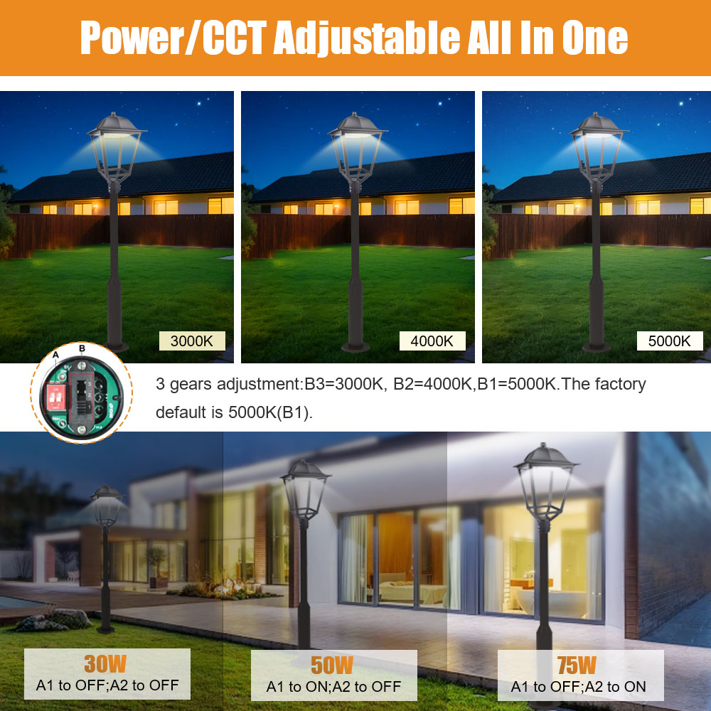 30W 50W 75W LED Post Top Garden Light 3000K 4000K 5000K with Black or White Shape Available - Image 3