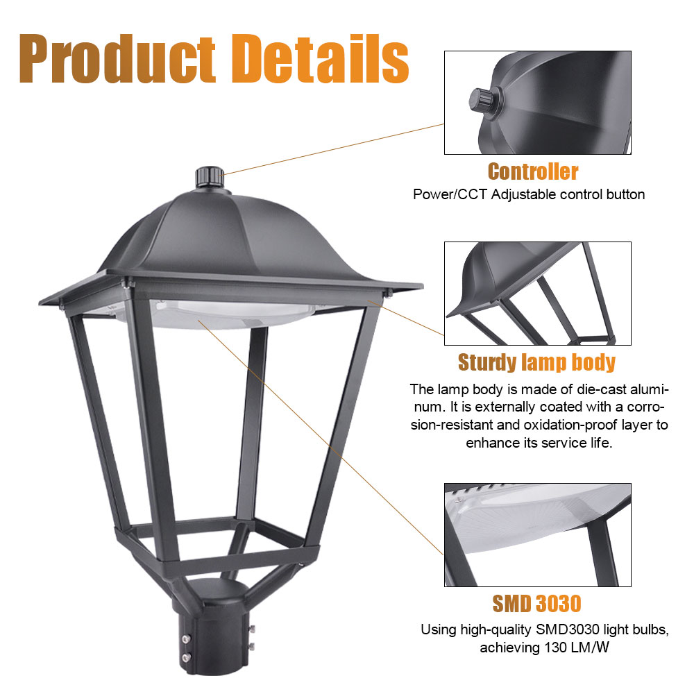 30W 50W 75W LED Post Top Garden Light 3000K 4000K 5000K with Black or White Shape Available - Image 5