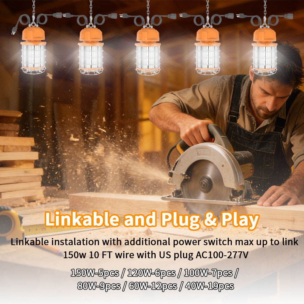 100W Temporary Led Work Lights With Construction String and Linkable plug - Image 5